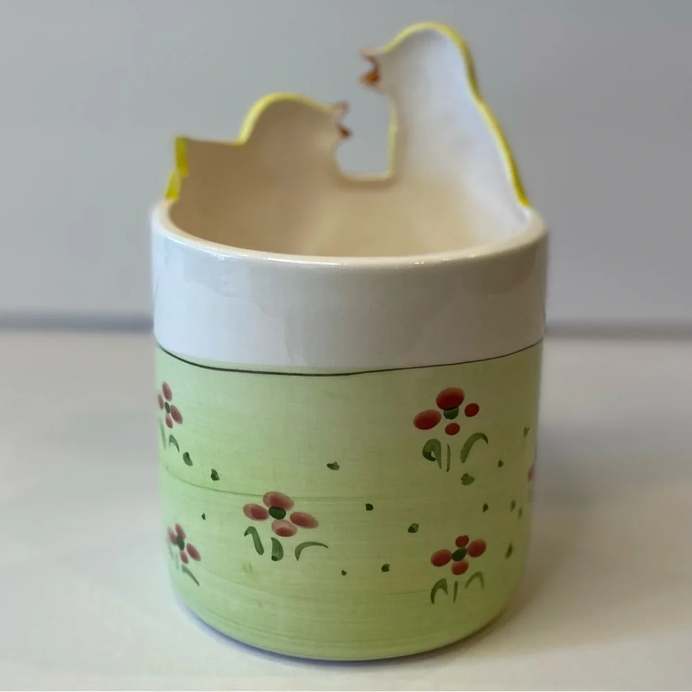 Easter Chick Yellow And Green Ceramic Planter or Candy Dish - Picture 3 of 8